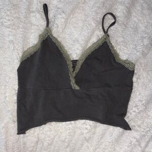 Brandy Melville Black Crop Top with Green Lace